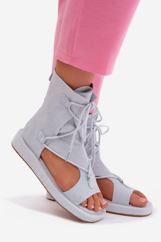 Sandálias femininas de camurça ecológicaoParae com uma bota I EMiązaniem azul claro Ferlisse