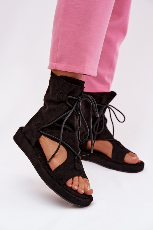 Sandálias femininas de camurça ecológicaoParae com uma bota I EMiązaniem cor preta Ferlisse