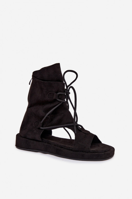 Sandálias femininas de camurça ecológicaoParae com uma bota I EMiązaniem cor preta Ferlisse