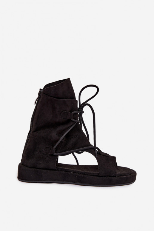 Sandálias femininas de camurça ecológicaoParae com uma bota I EMiązaniem cor preta Ferlisse