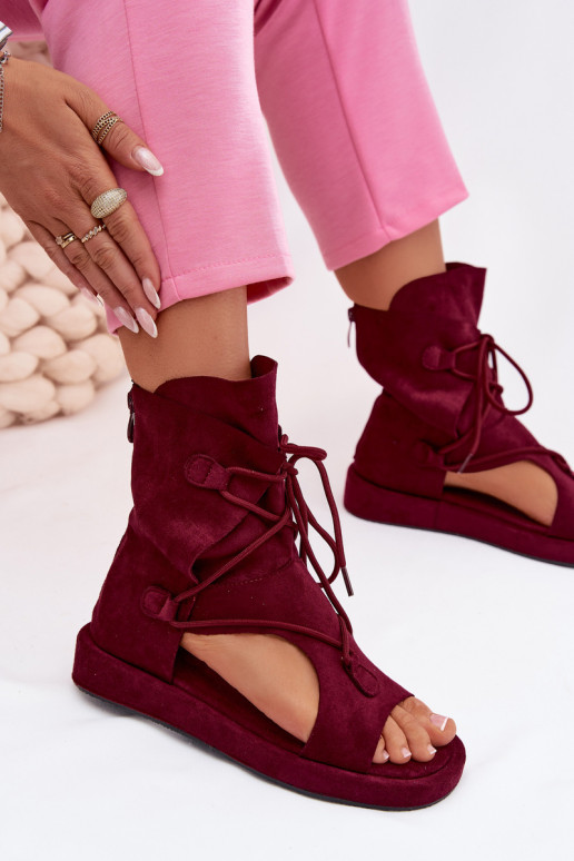 Sandálias femininas de camurça ecológicaoParae com uma bota I EMiązaniem Borgonha Ferlisse