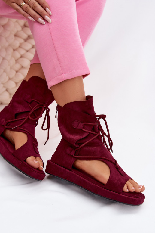 Sandálias femininas de camurça ecológicaoParae com uma bota I EMiązaniem Borgonha Ferlisse