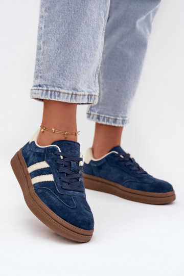 Tênis femininos de camurça com plataforma azul escuro Sylviona 2