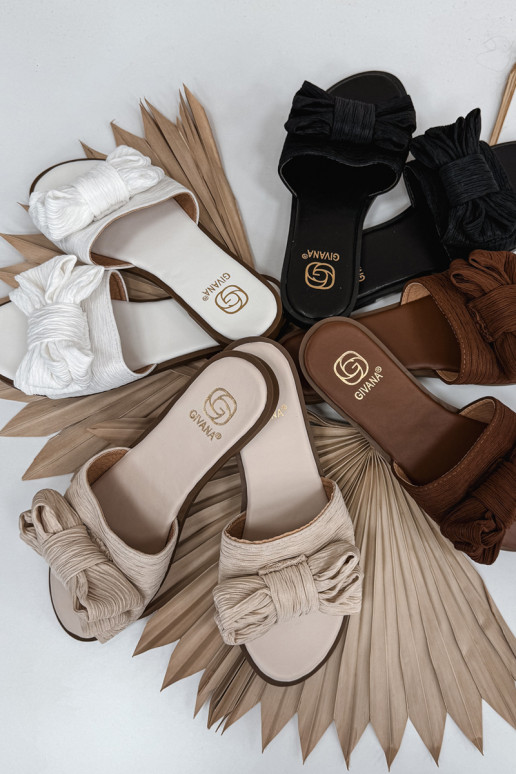 Chinelos femininos com saltos largos e laços em tom areia Amivelle