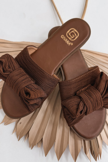 Chinelos femininas com salto largo e laços, cor marrom Amivelle 2