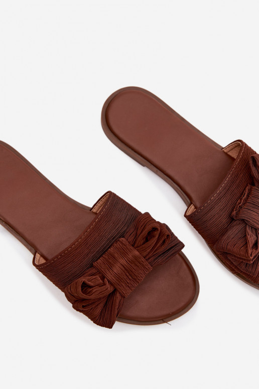 Chinelos femininas com salto largo e laços, cor marrom Amivelle