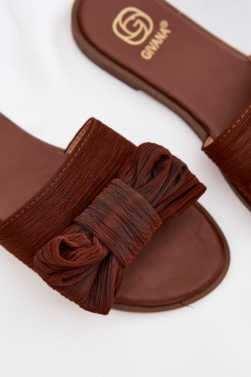 Chinelos femininas com salto largo e laços, cor marrom Amivelle