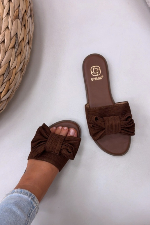 Chinelos femininas com salto largo e laços, cor marrom Amivelle