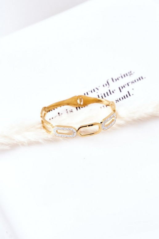 Pulseira de aço com olhos brilhantes cor dourada