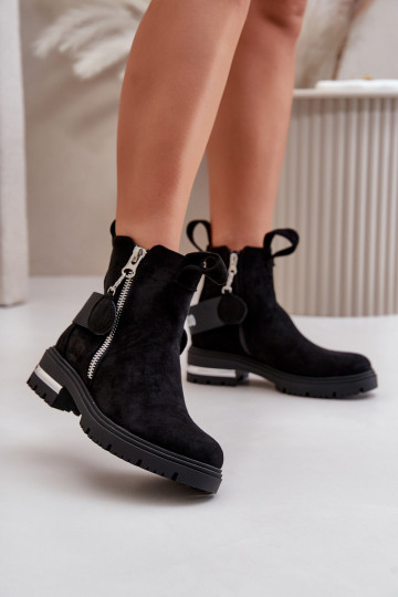 aquecimento Botas femininas com zíperes cor preta Calvaro