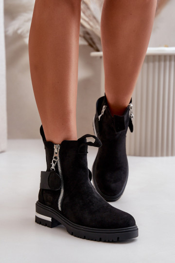 aquecimento Botas femininas com zíperes cor preta Calvaro 2