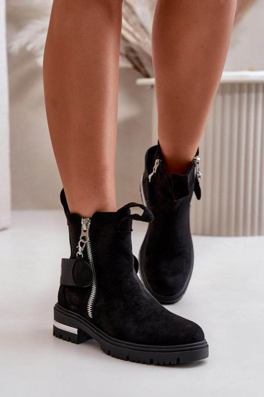 aquecimento Botas femininas com zíperes cor preta Calvaro