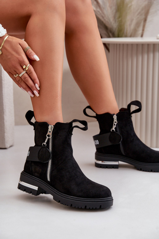 aquecimento Botas femininas com zíperes cor preta Calvaro