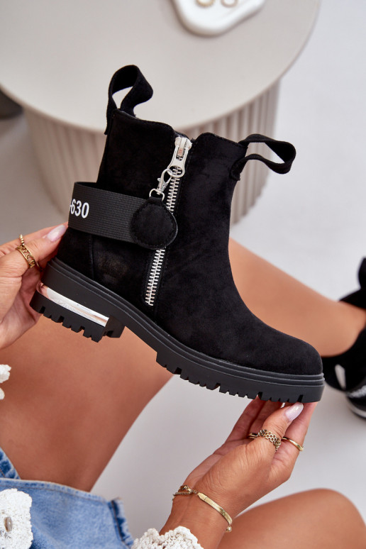 aquecimento Botas femininas com zíperes cor preta Calvaro