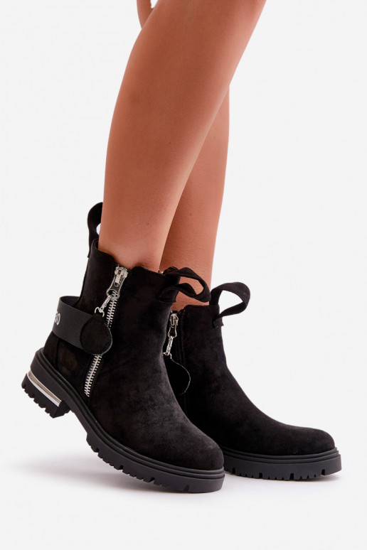 aquecimento Botas femininas com zíperes cor preta Calvaro