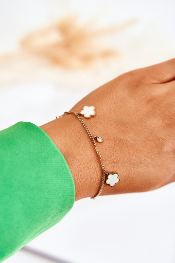 Um bracelete com uma corrente com flores ouro-Branco 2