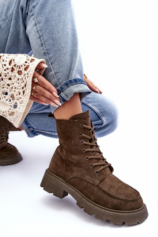 Sapatos de camurça sapato aquecimento com salto largo cor cáqui Zikey