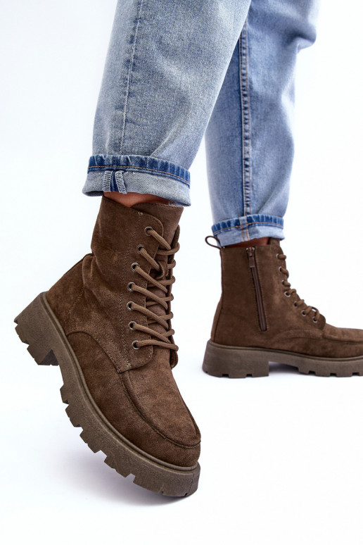 Sapatos de camurça sapato aquecimento com salto largo cor cáqui Zikey