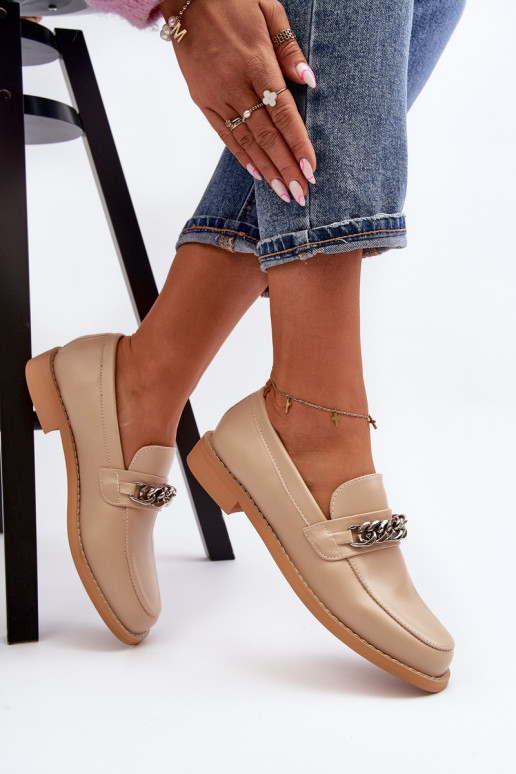 Feminino Eko Pele Mocassins com correntes bege Nohlies