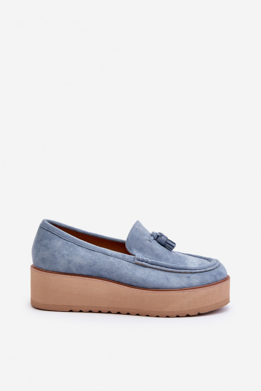 Mocassins plataforma femininos com franjas cor azul Mialani