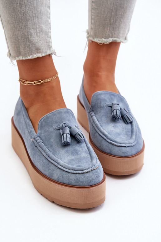 Mocassins plataforma femininos com franjas cor azul Mialani