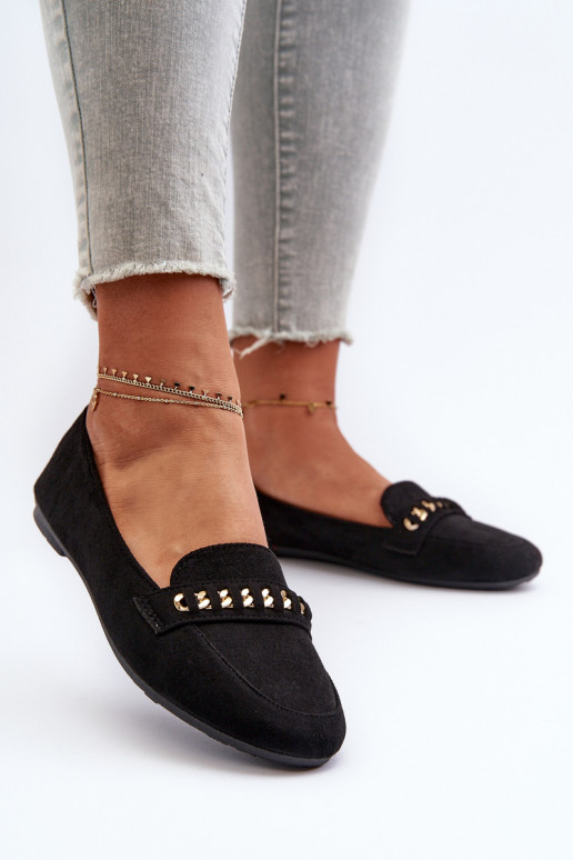 Mocassins brilhantes Feminino com correntes cor preta Aredilla