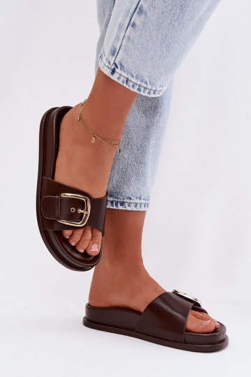 Chinelos femininos com fivelas douradas CzekoladoParae Rosivana