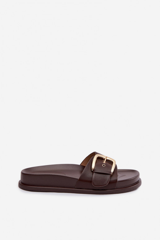 Chinelos femininos com fivelas douradas CzekoladoParae Rosivana