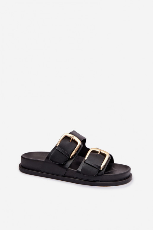 Chinelos femininos Eko Pele Ze cor douradami com fivelasmi cor preta Tervessa