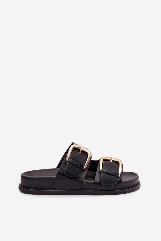 Chinelos femininos Eko Pele Ze cor douradami com fivelasmi cor preta Tervessa