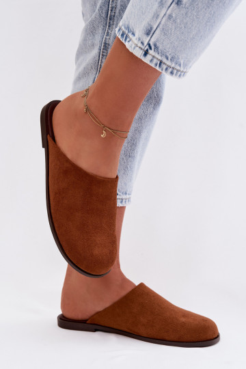 Chinelos Apartamento femininode camurça ecológicau cor marrom Veronelle