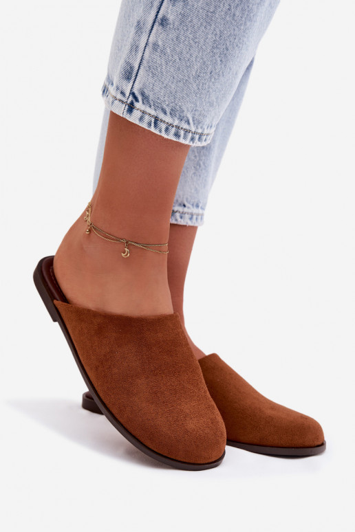 Chinelos Apartamento femininode camurça ecológicau cor marrom Veronelle