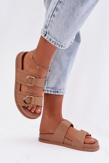 Eko Chinelos de couro Feminino com listras bege Rosinessa