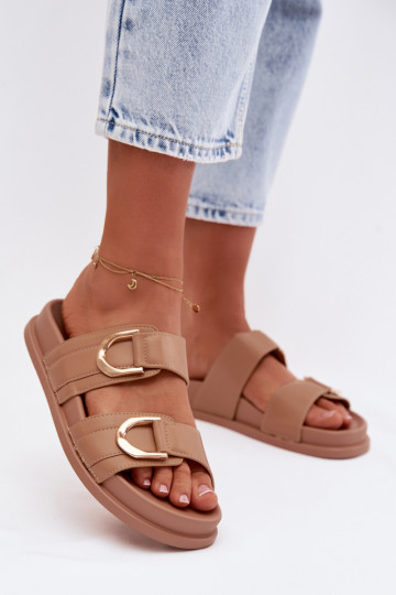 Eko Chinelos de couro Feminino com listras bege Rosinessa 2