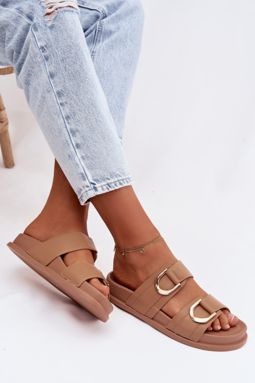 Eko Chinelos de couro Feminino com listras bege Rosinessa