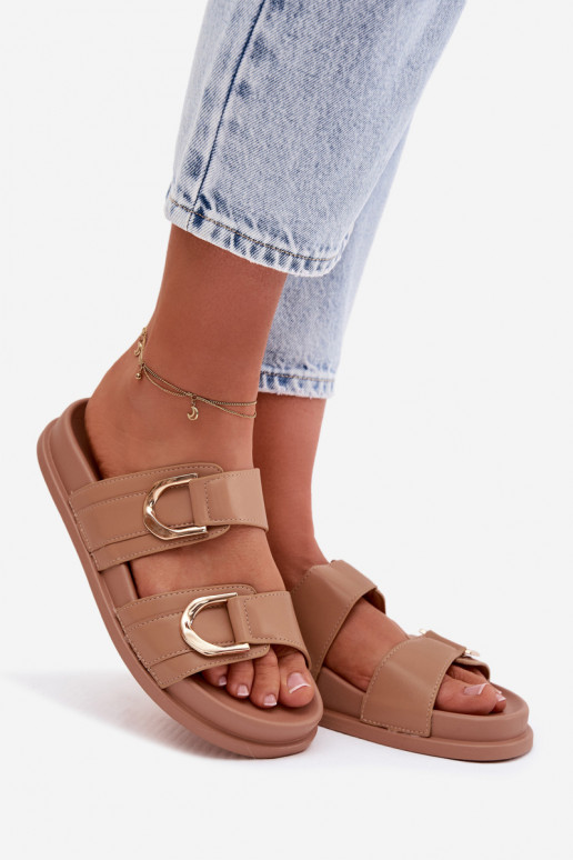 Eko Chinelos de couro Feminino com listras bege Rosinessa