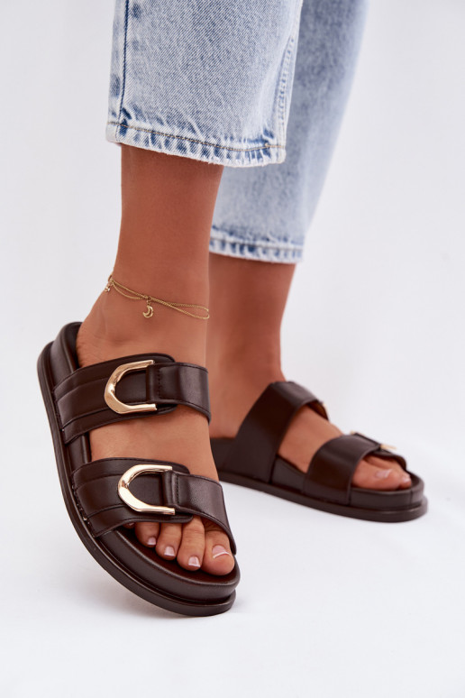 Eko Chinelos de couro Feminino com listras CzekoladoParae Rosinessa