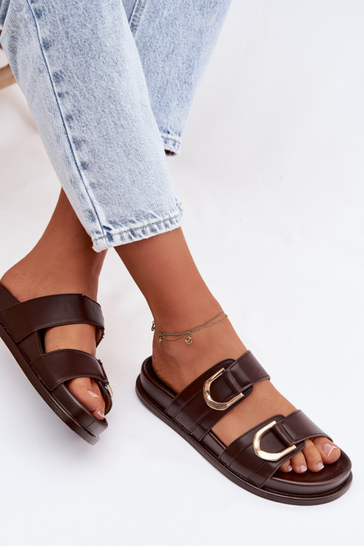 Eko Chinelos de couro Feminino com listras CzekoladoParae Rosinessa