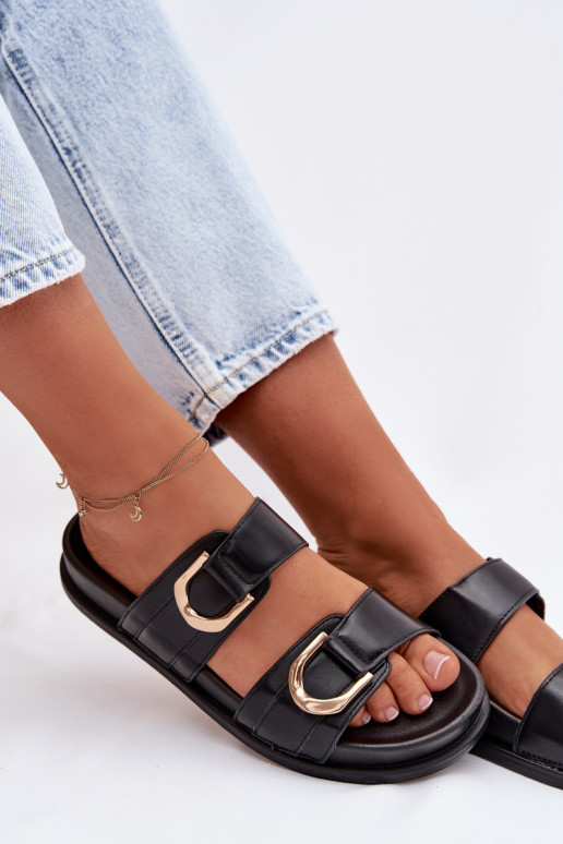 Eko Chinelos de couro Feminino com listras cor preta Rosinessa