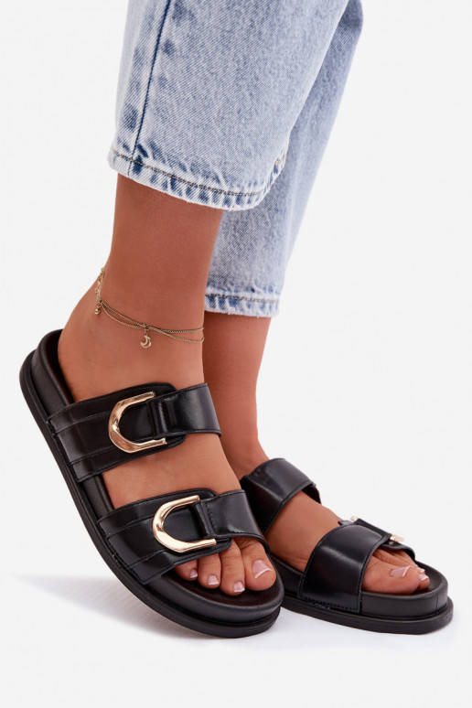 Eko Chinelos de couro Feminino com listras cor preta Rosinessa