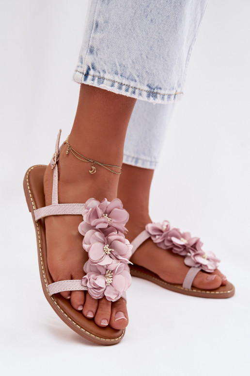 Sandálias rasteiras para mulheres Com decoraçõesi com motivos floraiskami Cor violeta Noemia