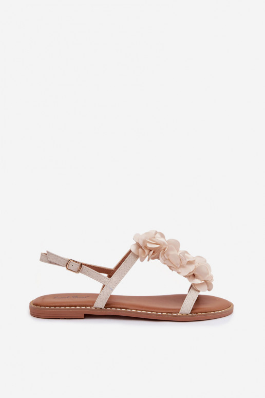 Sandálias rasteiras para mulheres Com decoraçõesi com motivos floraiskami cor de marfim Noemia