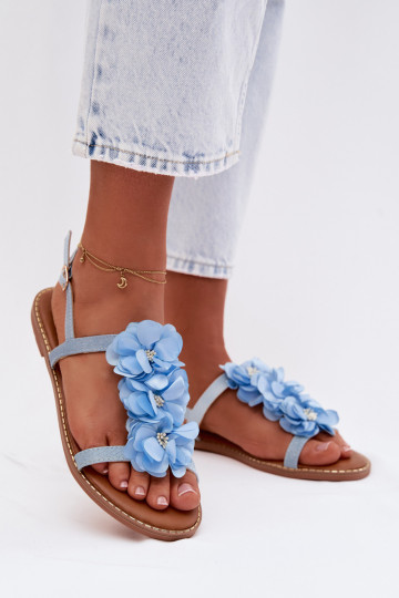 Sandálias rasteiras para mulheres Com decoraçõesi com motivos floraiskami cor azul Noemia 2
