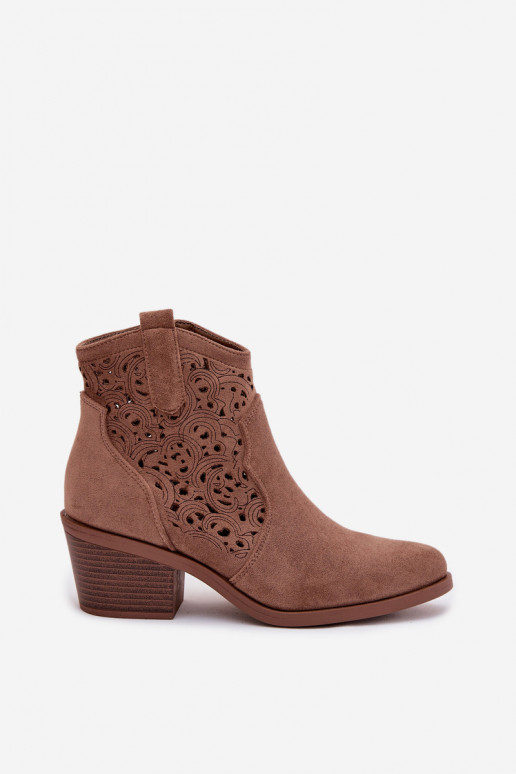 Botas a céu aberto estilo vaqueiro Feminino com salto S.Barski HY61-8012 cor marrom