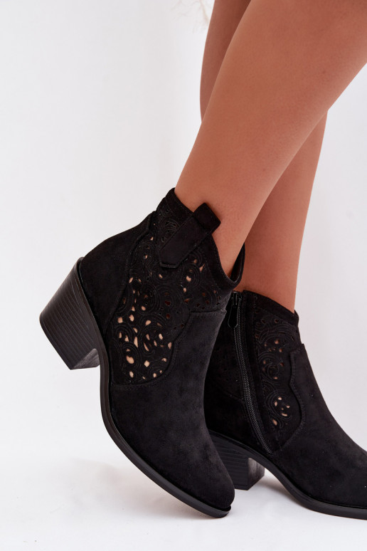 Botas a céu aberto estilo vaqueiro Feminino com salto S.Barski HY61-8012 cor preta