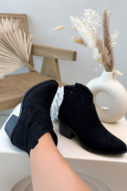 Botas a céu aberto estilo vaqueiro Feminino com salto S.Barski HY61-8012 cor preta