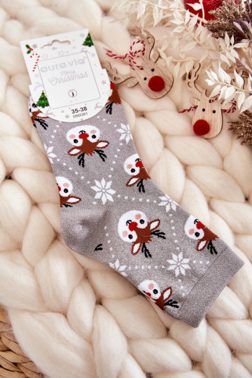 Meias de Natal femininas com brilho Reindeers na cor cinza 2
