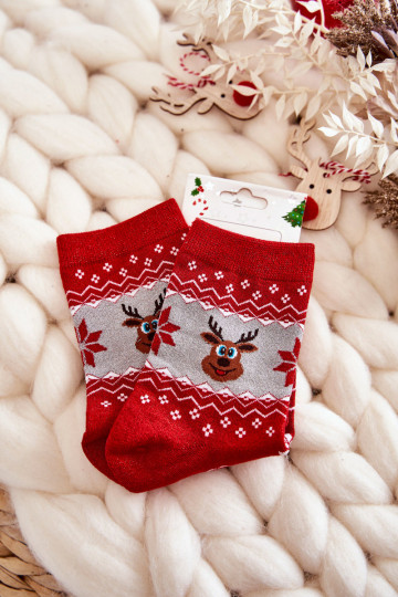 Meias de Natal femininas com brilho Reindeers nas cores vermelha e cinza