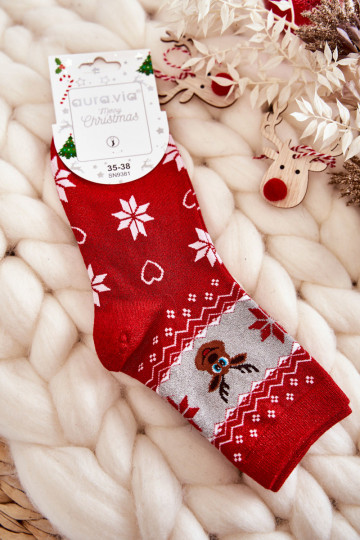 Meias de Natal femininas com brilho Reindeers nas cores vermelha e cinza 2