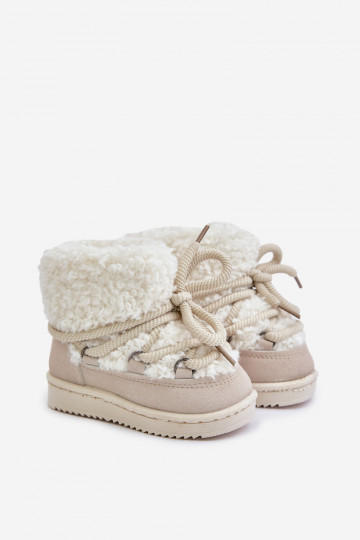 Botas infantis quentes de neve com tiras na cor areia Asija 2